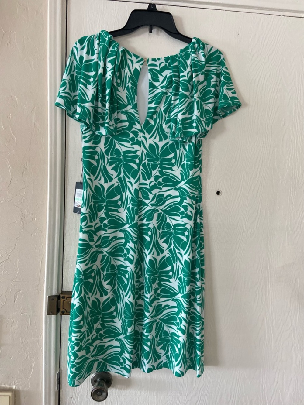 Tommy Hilfiger Green and White Leaf-Print Midi Dress with Keyhole Back